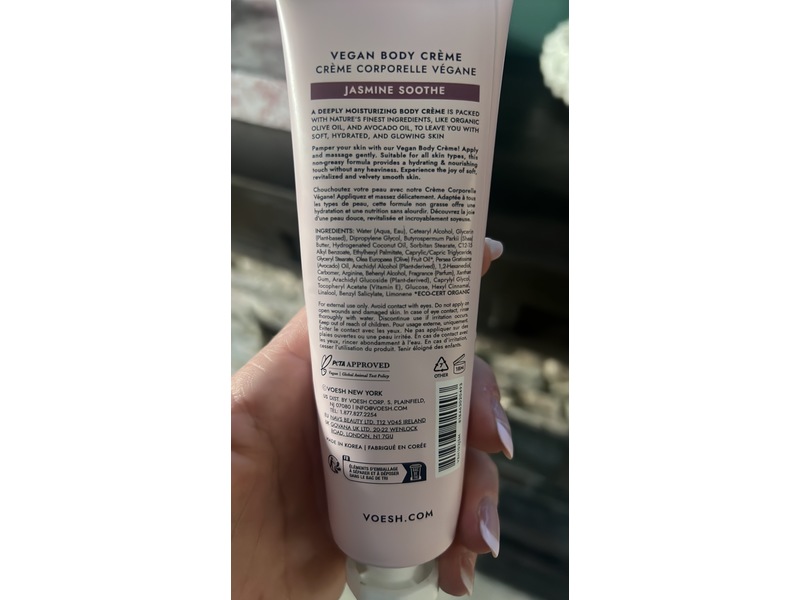 Voesh New York Body Cream, Jasmine Soothe, 3 fl oz/88 mL