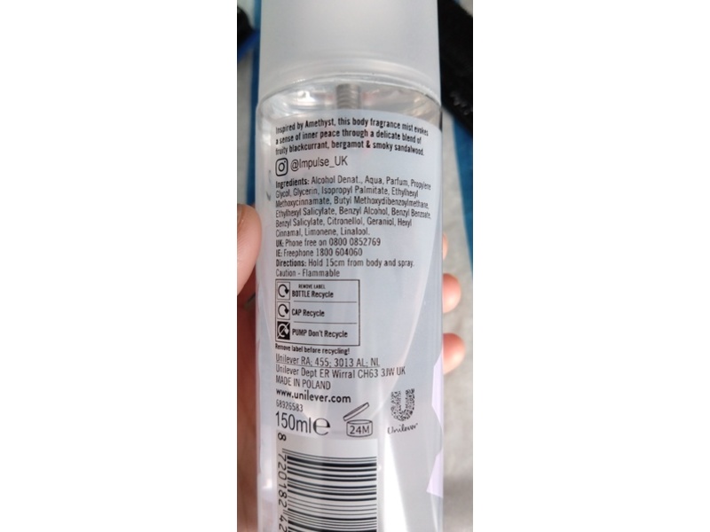 Impulse Inner Peace Body Fragrance Mist, Blackcurrant & Sandalwood, 150 mL