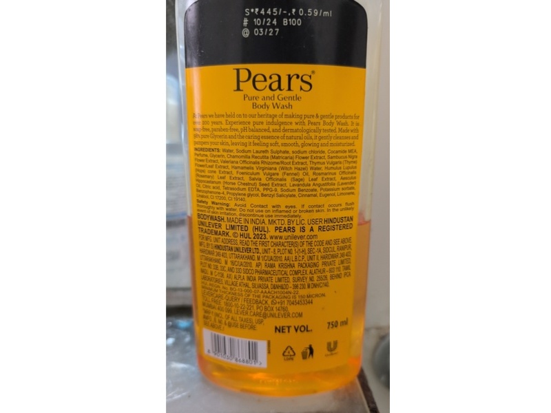 Pears Body Wash, Pure & Gentle, 750 mL
