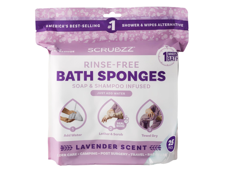 Scrubzz Soap & Shampoo Infused Bath Sponges, Lavender Scent, 25 Count, Pack Of 2