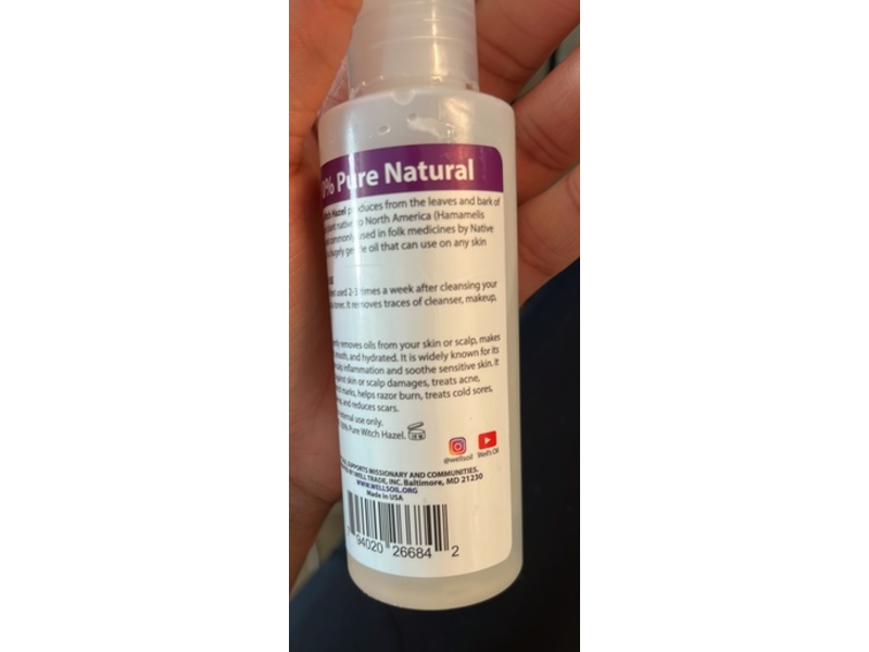 Well's Oil Witch Hazel Toner, Unscented, 4 fl oz/118 mL