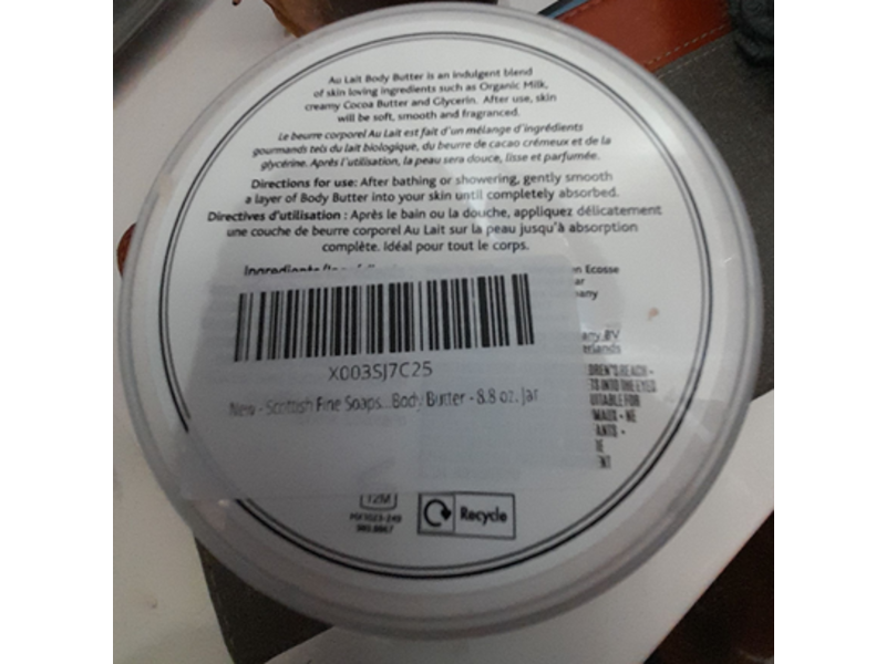 The Scottish Fine Soaps Company Au Lait Body Butter, 8.8 fl oz/250 mL