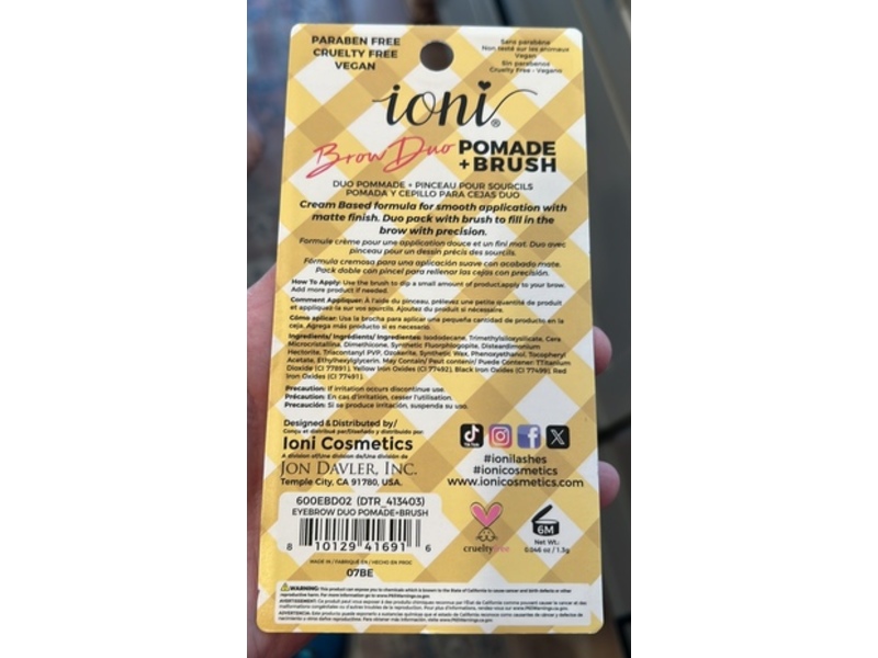 Ioni Pomade + Brush Brow Duo, Medium Brown, 0.46 oz/1.3 g