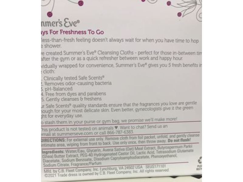 Summer's Eve Amber Nights Cleansing Cloths, Oatmeal & Shea Extract, 16 Count