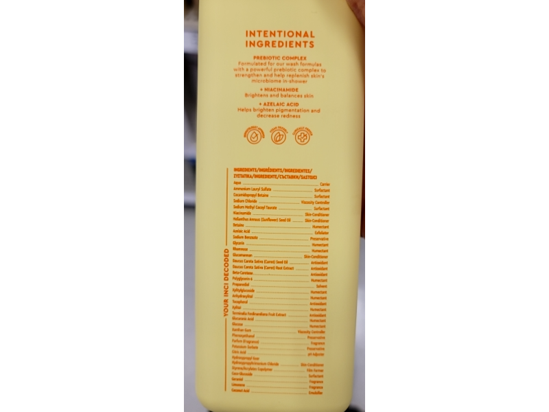 Byoma Brightening Body Wash, Prebiotic Complex + Niacinamide + Azelaic Acid, 16.9 fl oz/500 mL