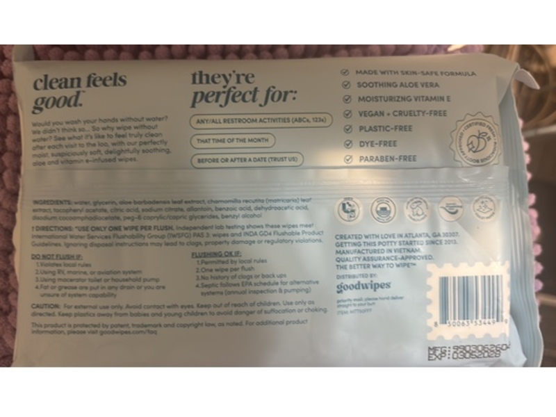 Goodwipes Actually Flushable Wipes, Fragrance Free, 50 Count