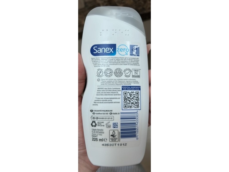 Sanex Zero% Hypoallergenic Nourishing Shower Gel, 225 mL