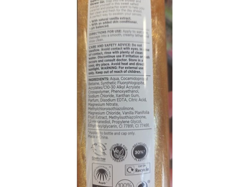 Superdrug Fruity Shower Gel, Shimmer Edition, Caramel & Pistachio, 250 mL