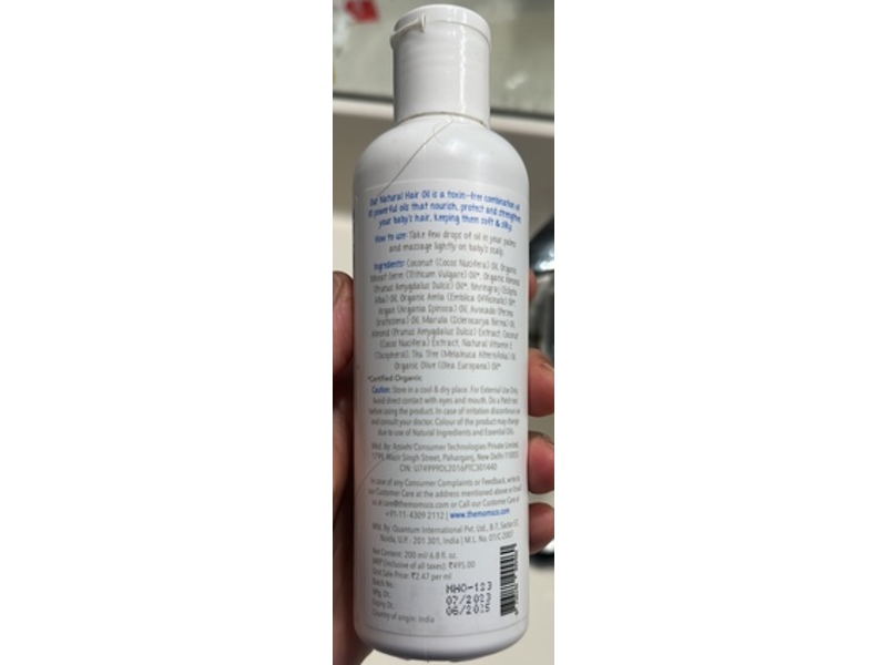 The Moms Co. Natural Hair Oil with Argan, Marula and Organic Amla Oils, 6.8 fl oz/200 mL