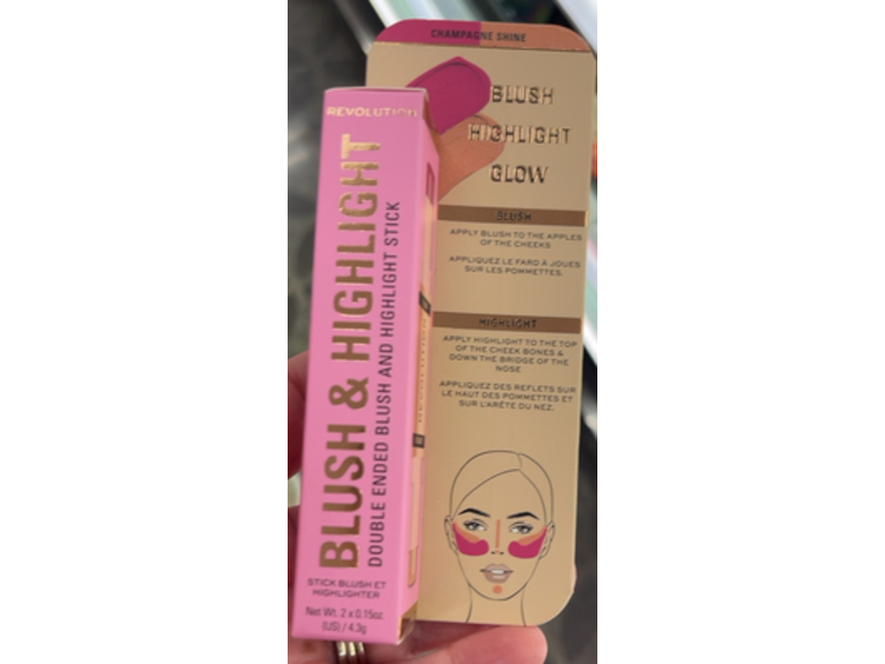 Makeup Revolution Double Ended Blush & Highlight Stick, Champagne Shine, 0.15 oz/1.3 g