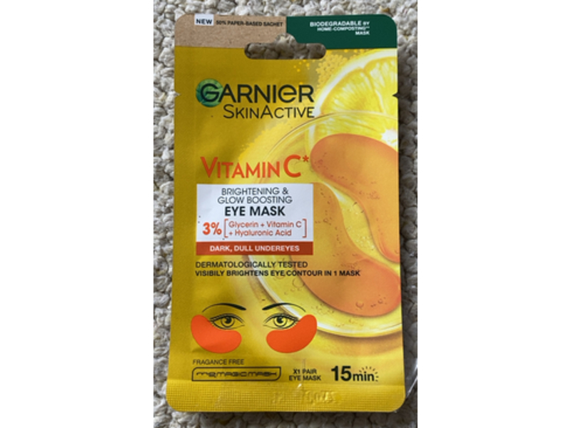 Garnier SkinActive Brightening & Glow Boosting Eye Mask, Vitamin C, 5 g, 1 Pair