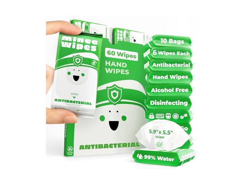 Minee Antibacterial Hand Wipes, 6 Count, Pack Of 10