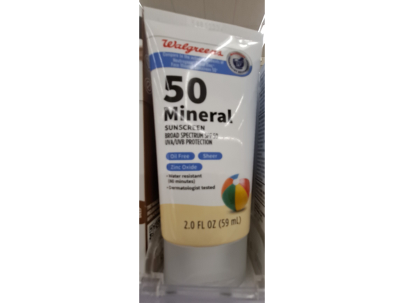 Walgreens Mineral Sunscreen. SPF 50, 2 fl oz/59 mL