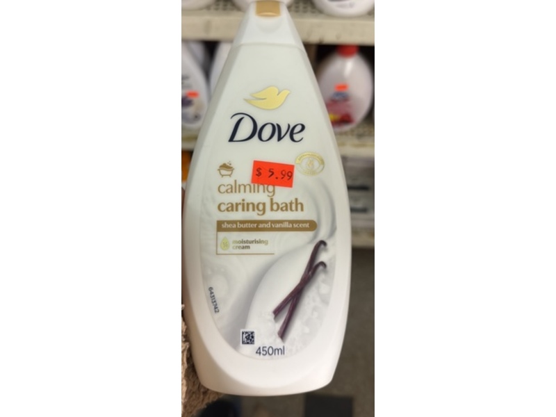 Dove Calming Caring Bath Moisturising Cream, Shea Butter And Vanilla Scent, 450 mL