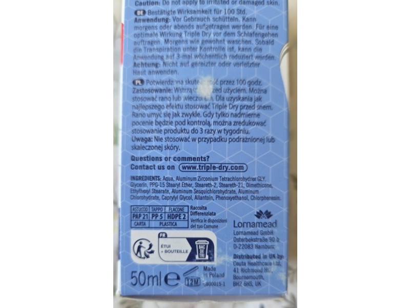 Triple Dry Anti-Perspirant Roll-On, Classic, 50 mL