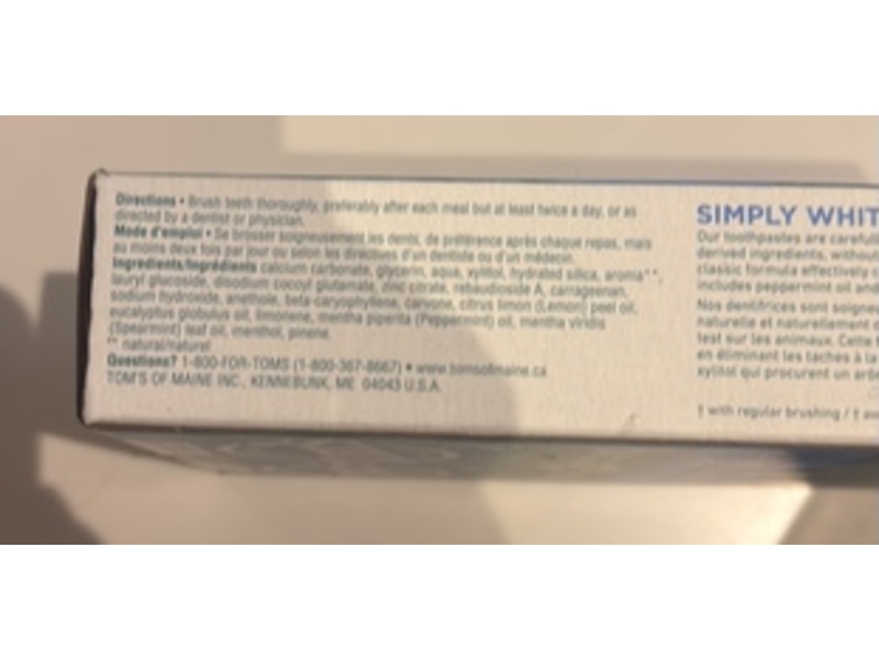 Tom's Of Maine Simply White Toothpaste, Peppermint, 85 mL , Pack Of 2