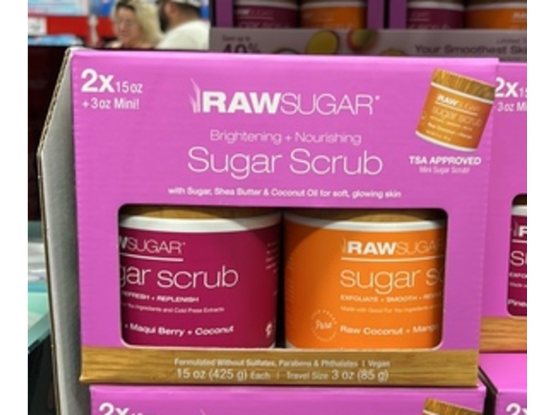 Raw Sugar Brightening + Nourishing Sugar Scrub Set, Pineapple + Maqui Berry + Coconut & Raw Coconut + Mango