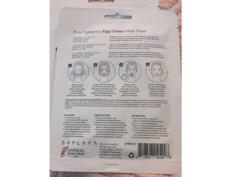 Saplaya Pore Tightening Face Sheet Mask, Egg Cream, 0.8 fl oz/25 mL