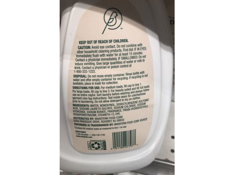 Paperbird Linen Laundry Detergent, 64 Loads, 100 fl oz/2.95 L