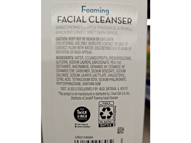 Lacura Foaming Facial Cleanser, Ceramides & Hyaluronic Acid, 12 fl oz/355 mL