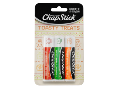 Chapstick Toasty Treats Lip Balm, Gingerbread Cookie, Warm Cinnamon Roll, Spiced Apple Crumble, 0.15 oz/4 g