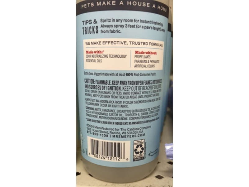 Mrs. Meyer's Clean Day Pet Odor Neutralizer, Coconut Leaf Scent, 12 fl oz/355 mL