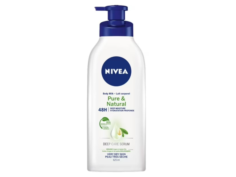 Nivea Pure & Natural Body Milk, Organic Argan & Jojoba Oils, 625 mL