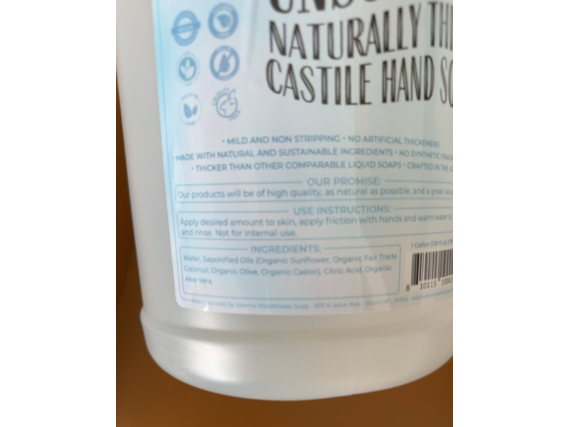 Adams Handmade Soap Naturally Thick Castile Hand Soap, 128 fl oz/3.78 L