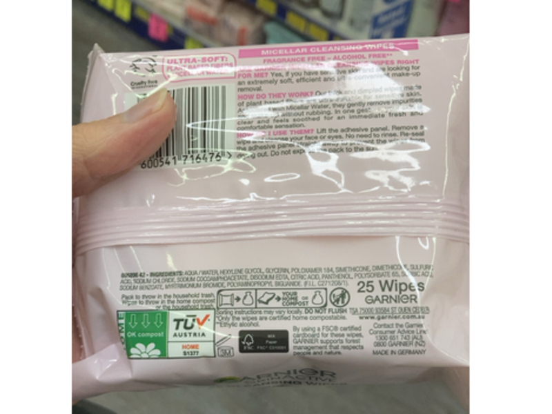 Garnier Skin Active Cleansing Wipes, Micellar Water, 25 Count