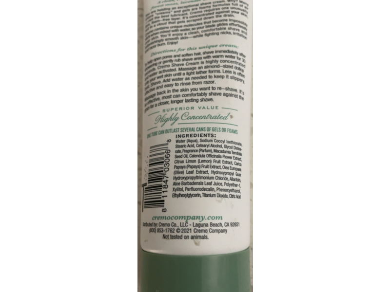 Cremo Barber Grade Shave Cream, Silver Water & Birch, 6 fl oz/177 mL