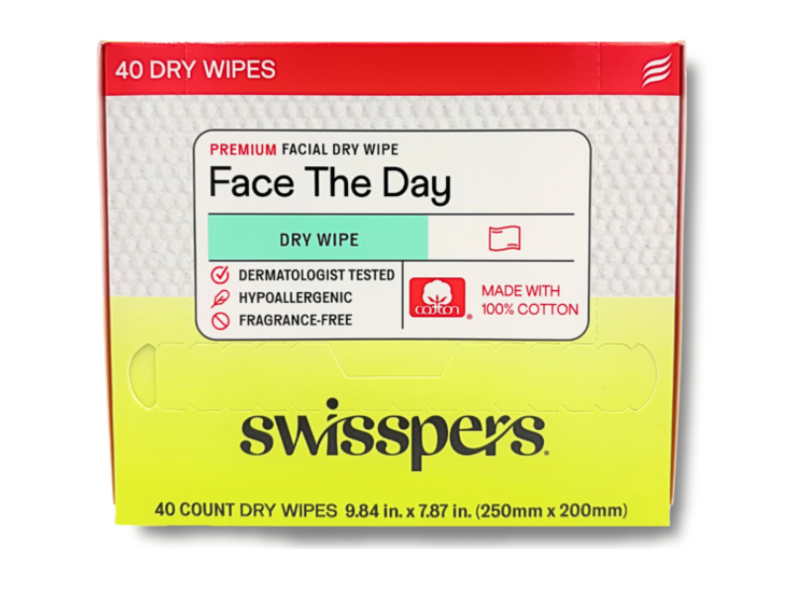 Swisspers Premium Facial Dry Wipes, Face The Day, 40 Count