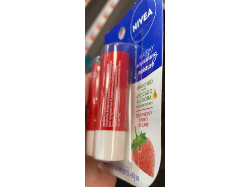Nivea All Day Nourishing Moisture Strawberry Tinted Lip Care, Avocado & Jojoba, 0.17 oz/4.8 g, Pack Of 2