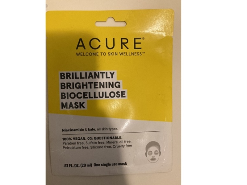 Acure Brilliantly Brightening Biocellulose Mask, Niacinamide & Kale, 0.67 fl oz/20 mL