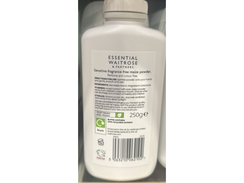 Essential Waitrose & Partners Sensitive Maize Powder, Fragrance Free, 250 g