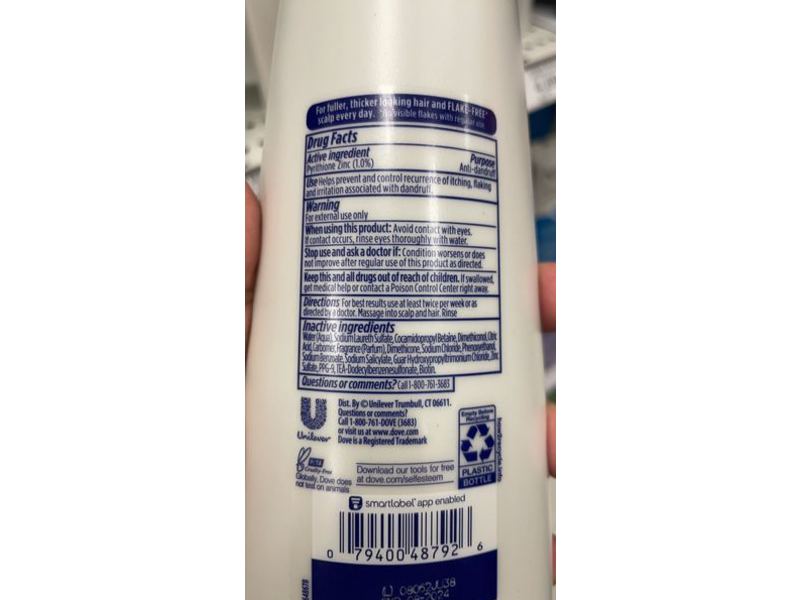 Dove Beauty Dermacare Scalp Thickness Recovery Anti-Dandruff Shampoo, Cruelty Free, 12 fl oz/355 mL