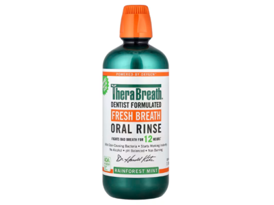 TheraBreath Fresh Breath Oral Rinse, Rainforest Mint, 33.8 fl oz/1 L