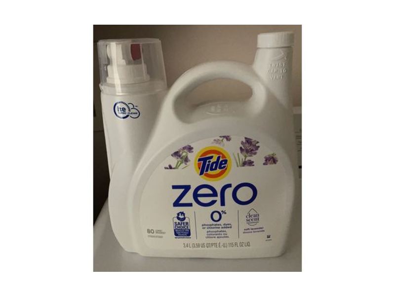 Tide Zero Liquid Laundry Detergent, Soft Lavender, 80 Loads, 115 fl oz/3.4 L