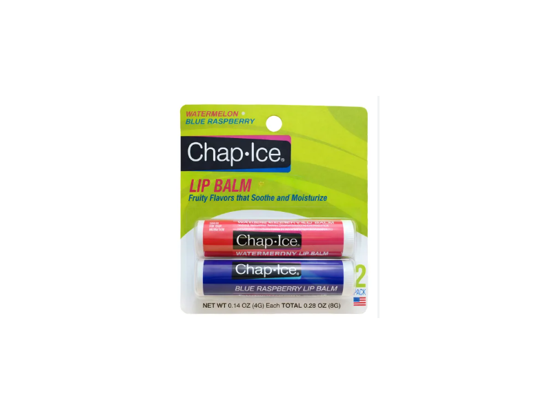 Chap Ice Lip Balm, Watermelon Blue Raspberry, 0.28 oz/8 g, 2 Count
