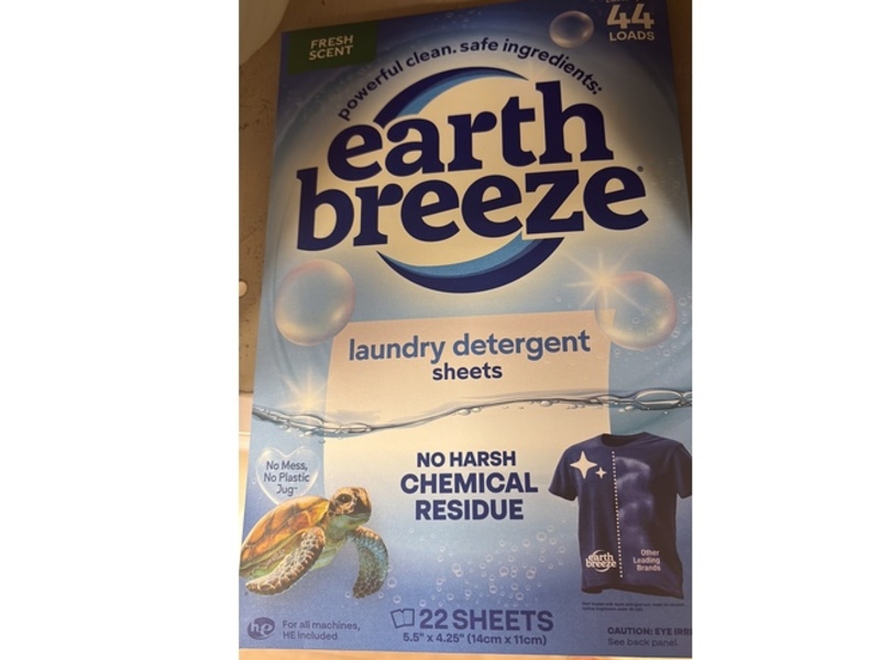 Earth Breeze Laundry Detergent Sheets, Fresh Scent, 44 Loads, 22 Count