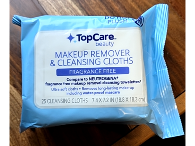 Top Care Beauty Makeup Remover & Cleansing Cloths, 25 Count