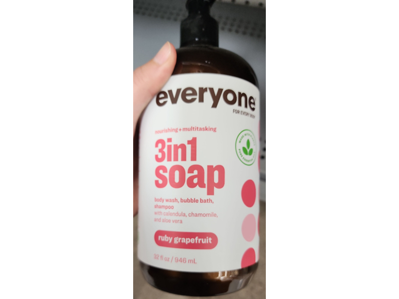 Everyone 3 In 1 Soap Body Wash, Bubble Bath, Shampoo, Calendula, Chmomile, Aloe Vera, Ruby Grapefruit, 32 fl oz/946 mL, Pack Of 2