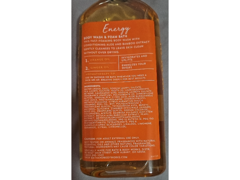 Bath & Body Works Energy Body Wash & Foam Bath, Orange + Ginger, 10 fl oz/295 mL