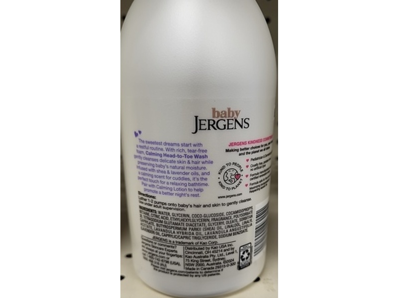 Jergens Baby Calming Head-to-Toe Wash, Shea & Lavender Oils, 18 fl oz/532 mL