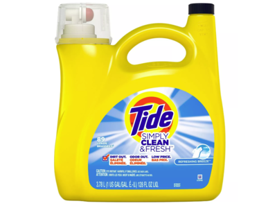 Tide Simply Clean & Fresh Laundry Detergent, Refreshing Breeze, 89 Loads, 138 fl oz/4.08 L