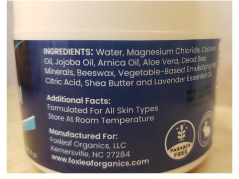 FoxLeaf Organics Magnesium Body Cream, 4 oz