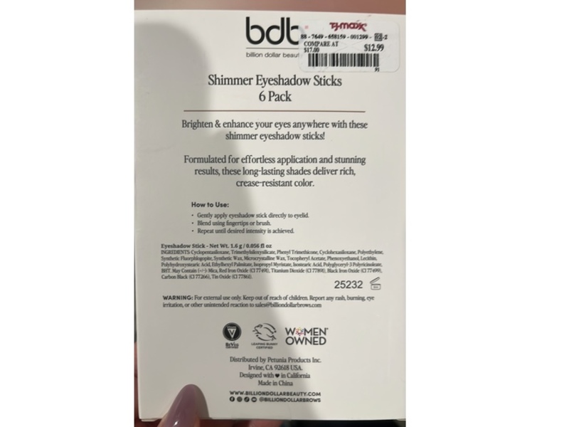 Bdb Shimmer Eyeshadow Sticks, Pink, 0.056 fl oz/1.6 g, Pack Of 6