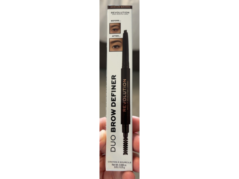 Revolution Duo Brow Definer, Medium Brown, 0.008 oz/0.25 g