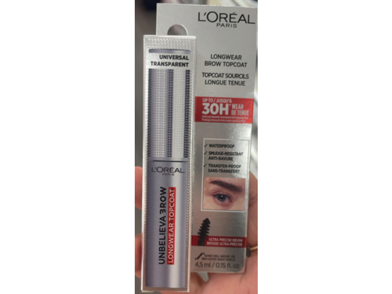L'Oreal Unbelieva Longwear Brow Topcoat, Universal Transparent, 0.15 fl oz/4.5 mL