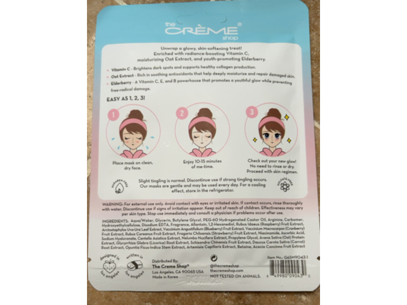 The Cream Shop Bright & Soft Skin Sheet Mask, Glow Angel, 0.84 oz/25 mL