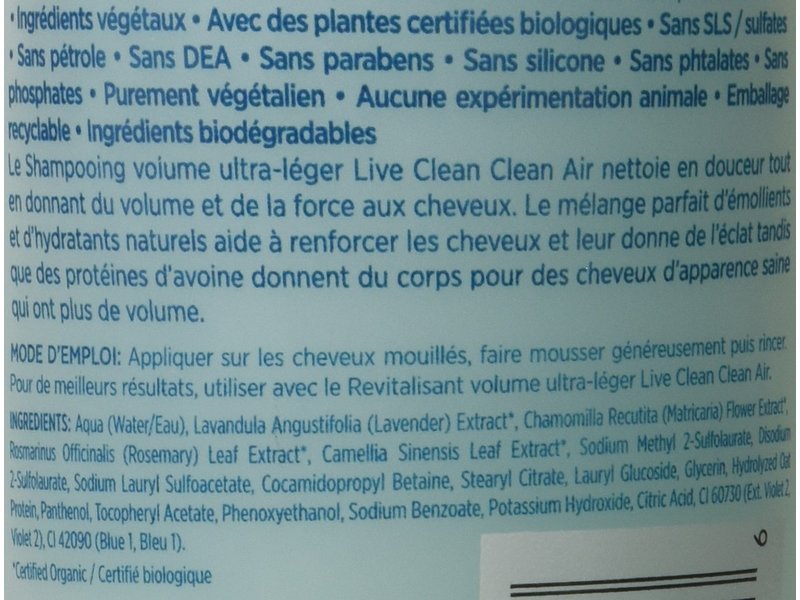 Live Clean Clean Air Weightless Volume Shampoo, 12 fl oz/350 mL